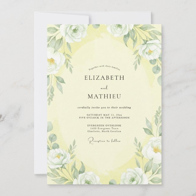 Butter Cream Ranunculus Eucalyptus Wedding Invitation (Front)
