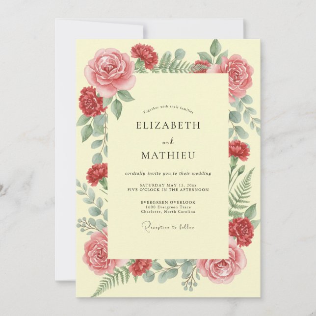 Butter Crimson Peony Wedding Invitation (Front)