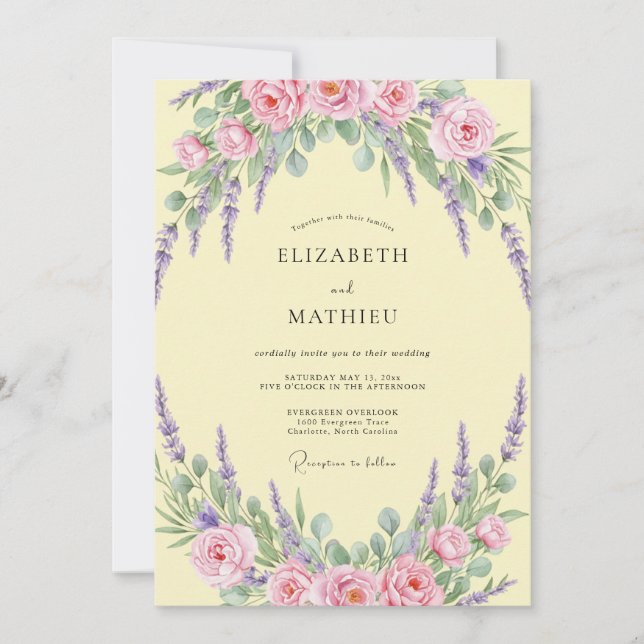 Butter Dusty Lilac Petal Wedding Invitation (Front)