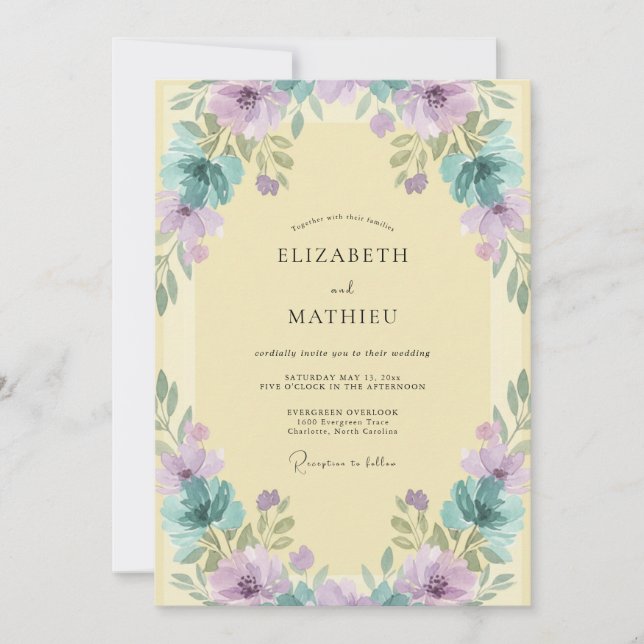 Butter Dusty Lilac Wreath Wedding Invitation (Front)