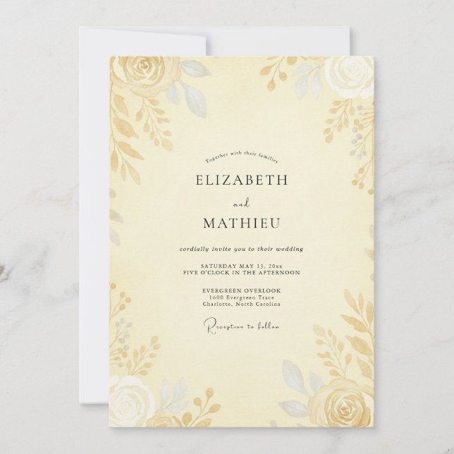 Butter Gold Rose Wedding Invitation (Front)