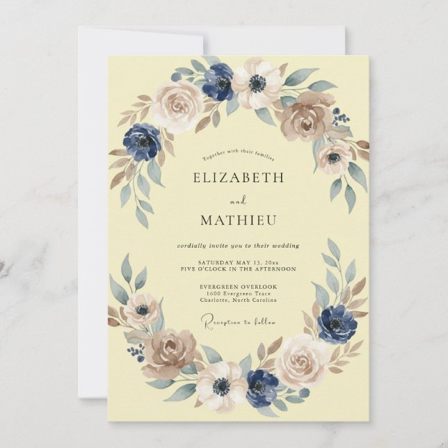 Butter Ink Painted Leaf Wedding Invitation (Front)