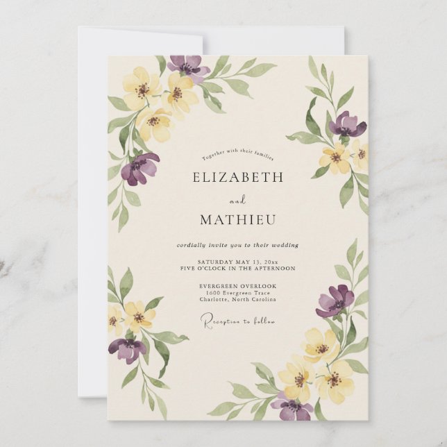 Butter Lavender Wildflower Wedding Invitation (Front)