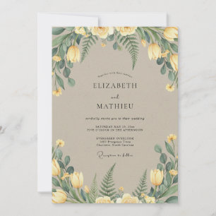 Butter Leafy Taupe Wedding Invitation