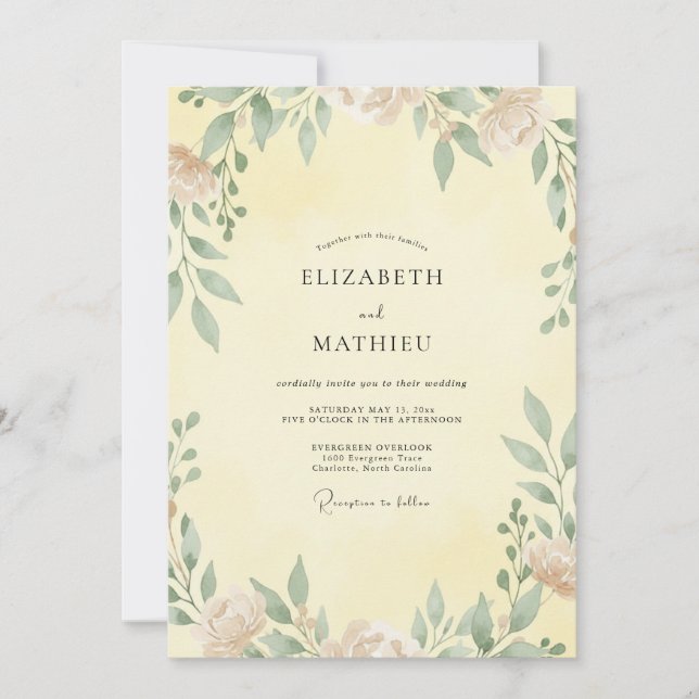 Butter Lemon Leafy Wedding Invitation (Front)