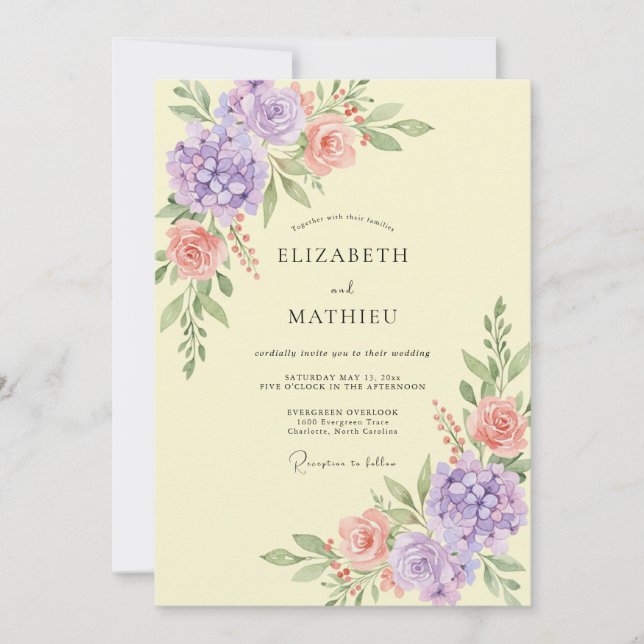 Butter Lilac Hydrangea Eucalyptus Wedding Invitation (Front)