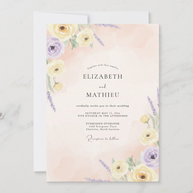 Butter Lilac Petal Wedding Invitation (Front)