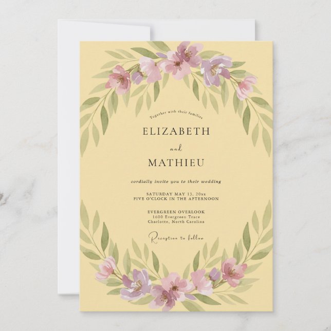 Butter Lilac Wildflower Wedding Invitation (Front)