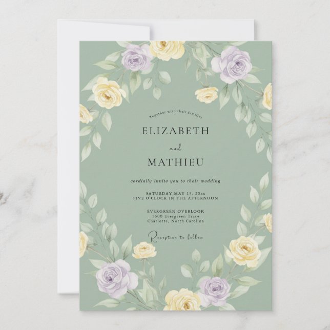 Butter Mauve Wreath Wedding Invitation (Front)