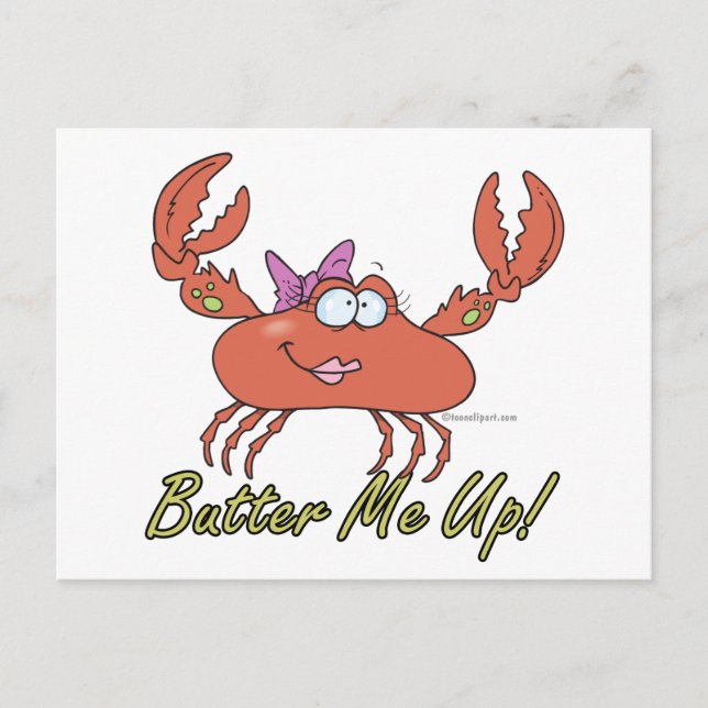 butter me up cute silly girl crab cartoon postcard (Front)