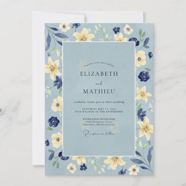 Butter Midnight Wildflower Wedding Invitation (Front)