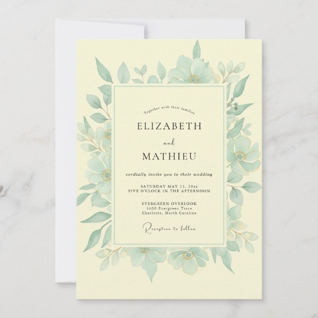 Butter Mint Eucalyptus Wedding Invitation (Front)