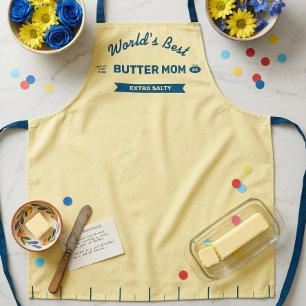 Butter Mum Extra Salty Apron   Yellow and Blue