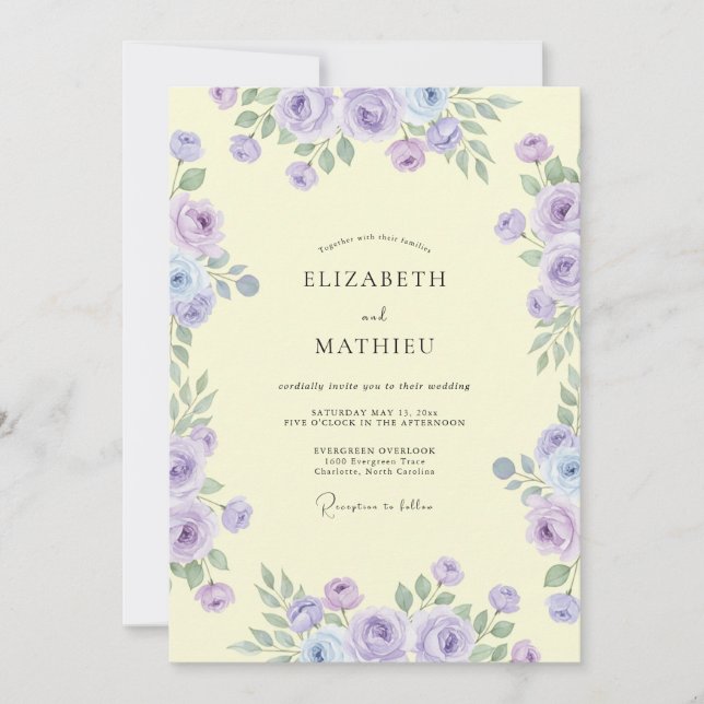 Butter Muted Lilac Peony Wedding Invitation (Front)