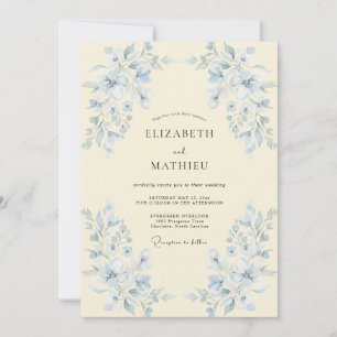 Butter Periwinkle Leaf Wedding Invitation