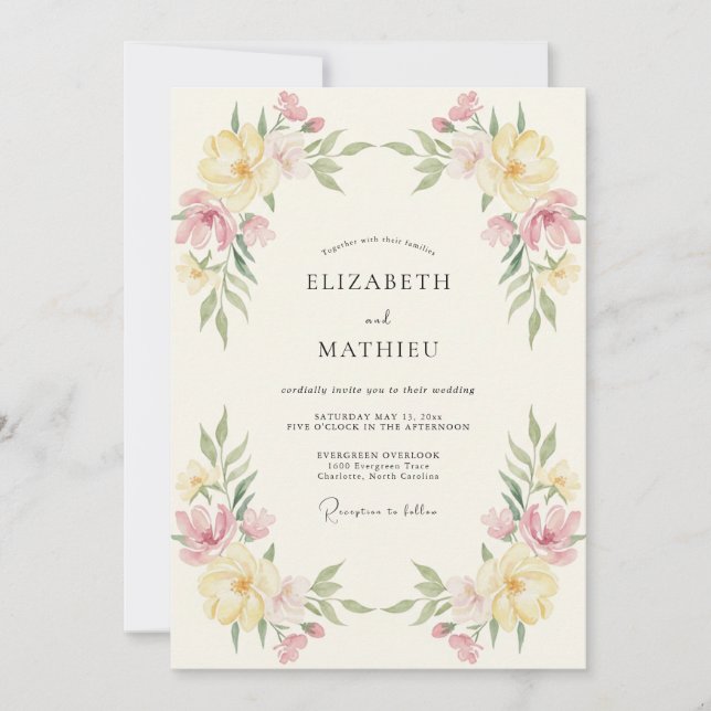 Butter Pink Ranunculus Eucalyptus Wedding Invitation (Front)