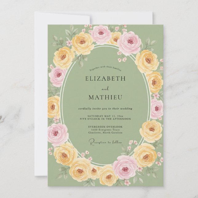 Butter Pink Wreath Wedding Invitation (Front)