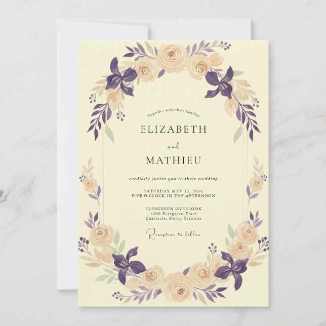 Butter Plum Wreath Wedding Invitation (Front)