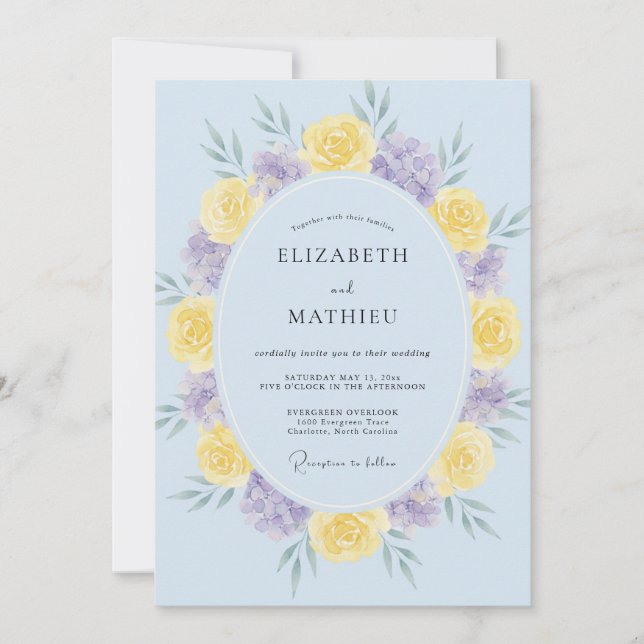 Butter Purple Wreath Wedding Invitation (Front)