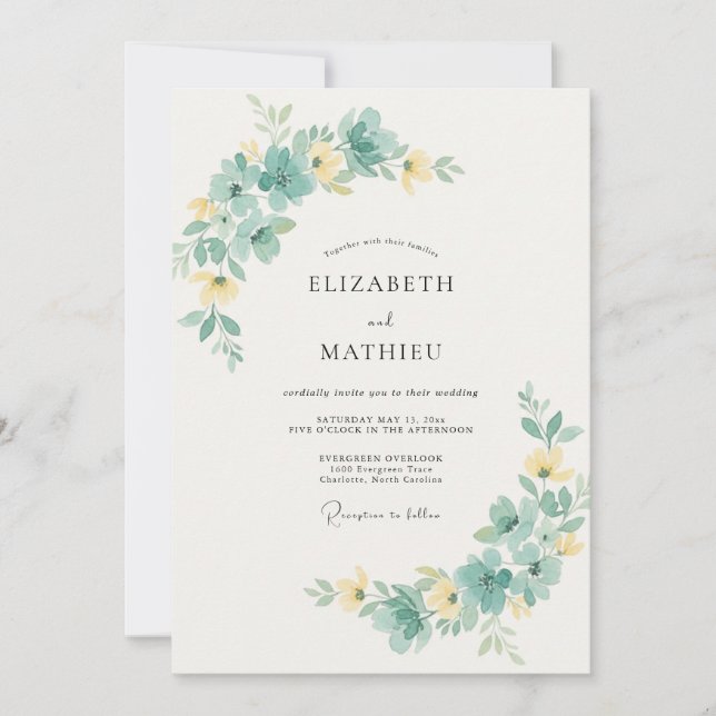 Butter Seafoam Foliage Eucalyptus Wedding Invitation (Front)