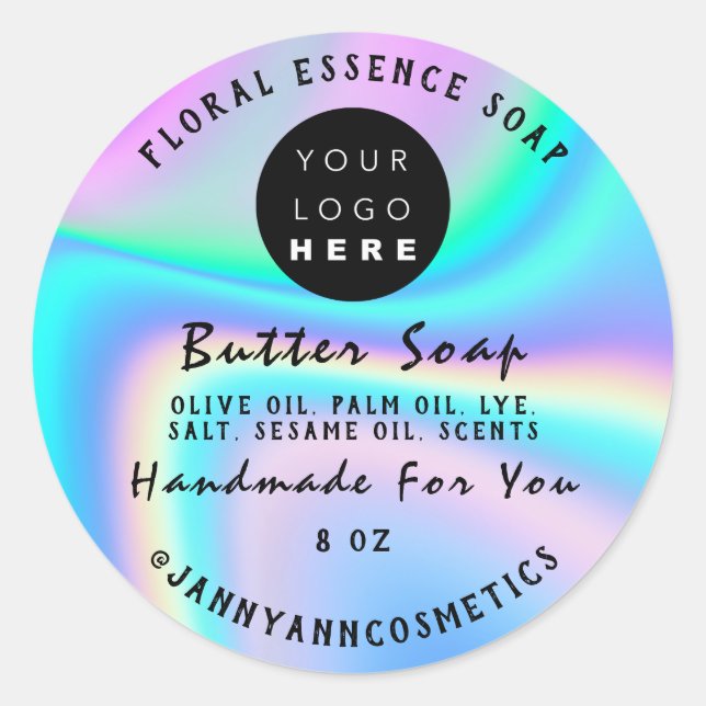 Butter Soap Cosmetics Handmade Holographic Logo Classic Round Sticker (Front)