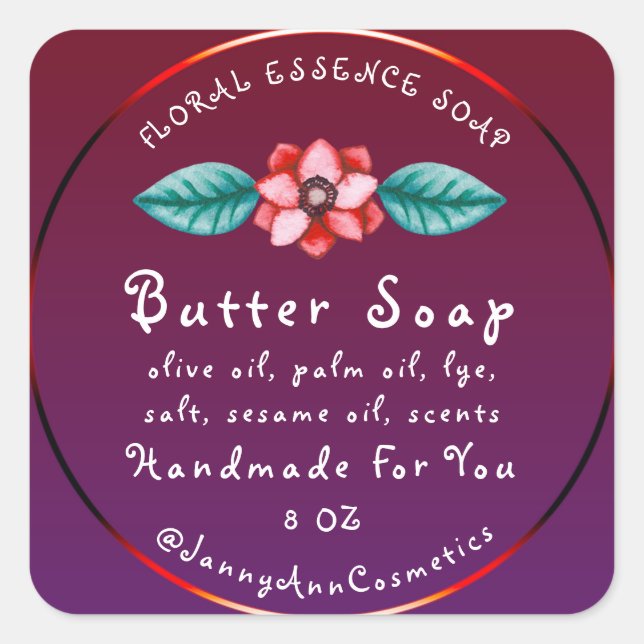 Butter Soap Cosmetics Handmade Logo Burgundy Purpl Square Sticker (Front)