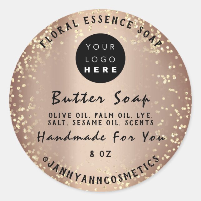 Butter Soap Cosmetics Handmade Logo Gold Logo Classic Round Sticker (Front)