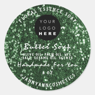 Butter Soap Cosmetics Handmade Logo Green Glitter Classic Round Sticker