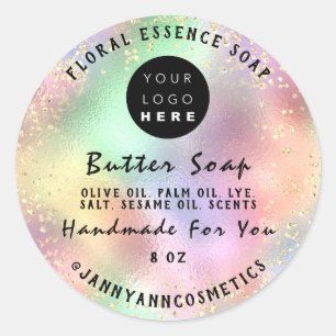 Butter Soap Cosmetics Handmade Logo Holograph GOLD Classic Round Sticker