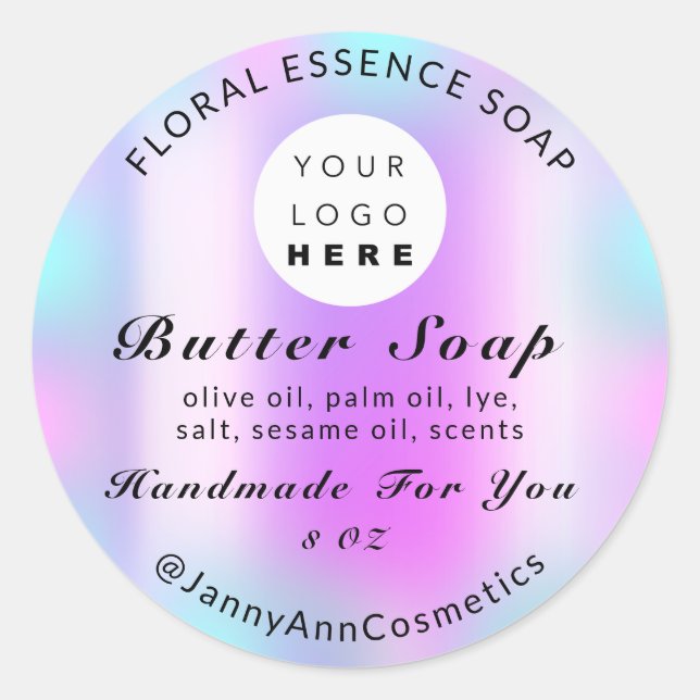 Butter Soap Cosmetics Handmade Logo Pink Blue Classic Round Sticker (Front)