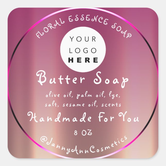 Butter Soap Cosmetics Handmade Logo Pink Square Sticker (Front)