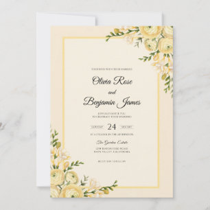 Butter Soft Cream Leaf Wedding Invitation