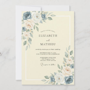 Butter Steel Blue Peony Wedding Invitation