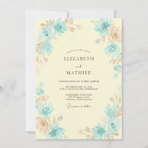 Butter Teal Leafy Wedding Invitation
