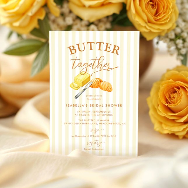 Butter Together Yellow Stripes Bridal Shower Invitation (Creator Uploaded)