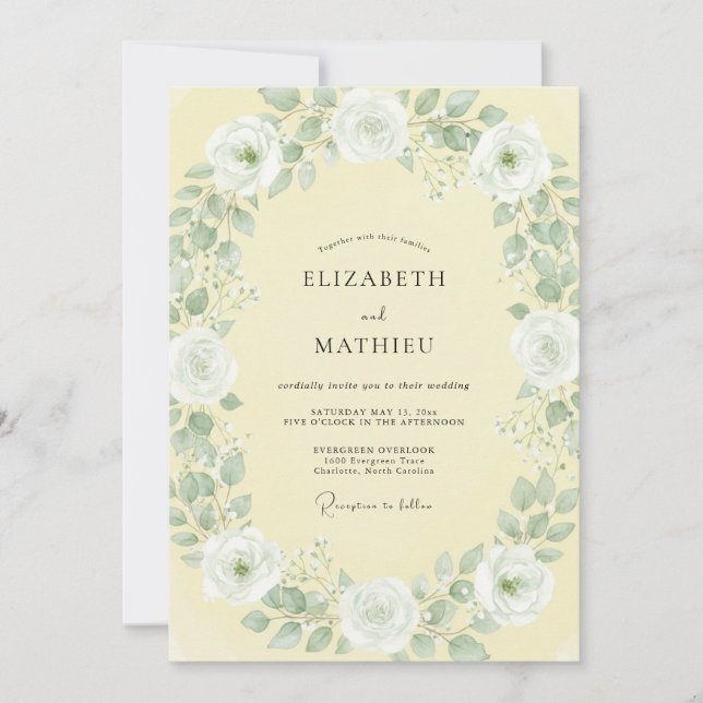 Butter White Leaf Wedding Invitation (Front)