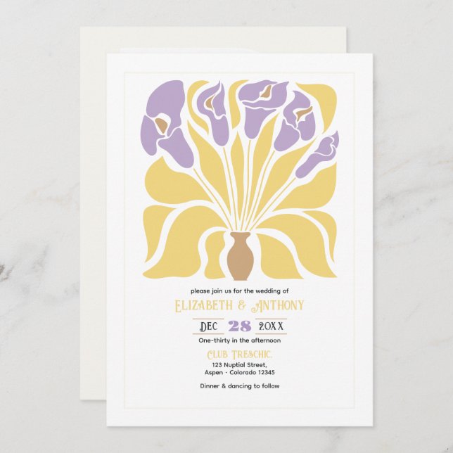 Butter & Wisteria Abstract Floral Boho Wedding Invitation (Front/Back)