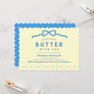 Butter with Age Blue Bow Birthday Invitation
