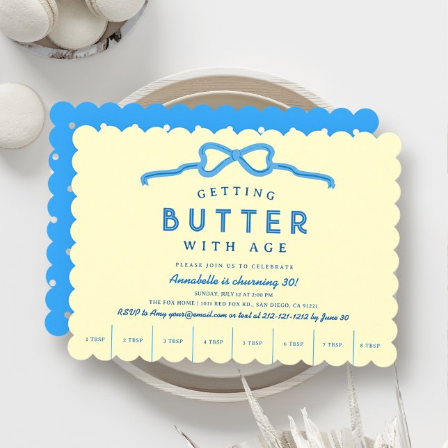 Butter with Age Blue Bow Birthday Invitation (Creator Uploaded)