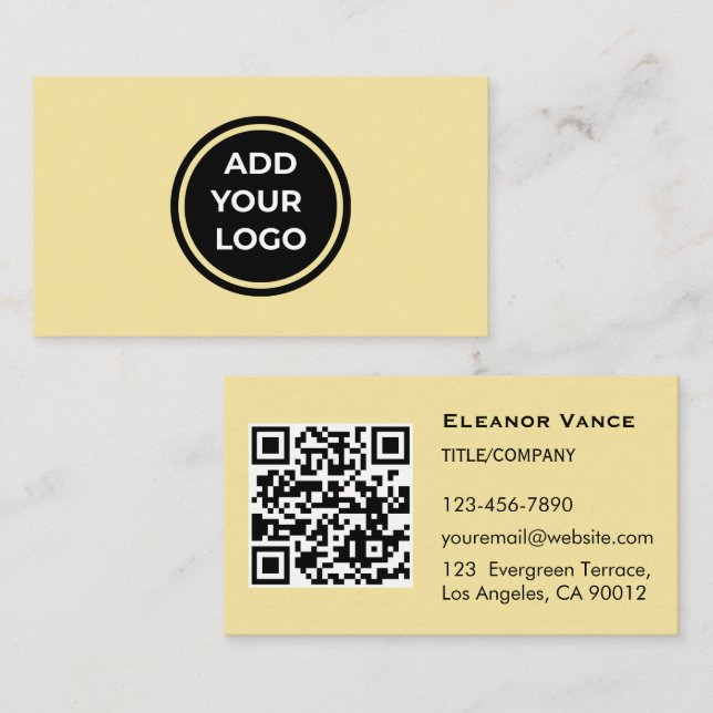Butter Yellow Add Logo Business Card with QR Code (Front/Back)