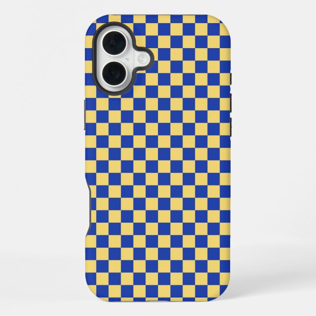 Butter yellow and blue checkered board pattern iPhone case (Back)