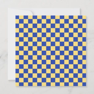 Butter yellow and blue checkered board pattern thank you card
