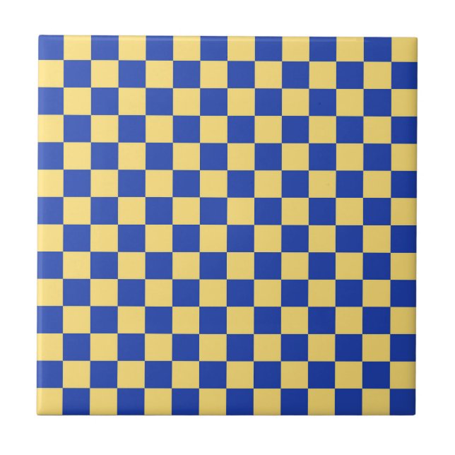 Butter yellow and blue checkered board pattern tile (Front)