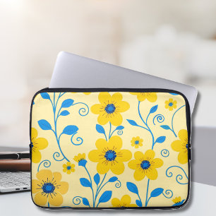 Butter Yellow and Blue Floral Laptop Sleeve