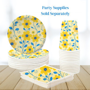 Butter Yellow and Blue Floral Paper Plate