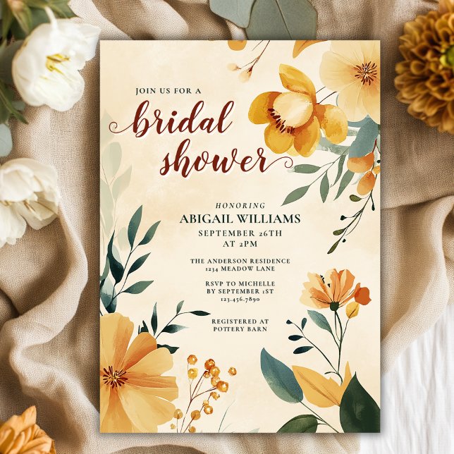 Butter Yellow and Green Floral Bridal Shower Invitation (Butter Yellow and Green Floral Bridal Shower Invitation)
