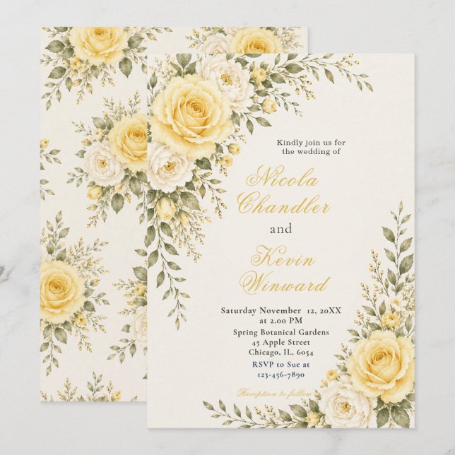 Butter Yellow and Ivory Wedding Invitation (Front/Back)