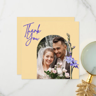 Butter Yellow and Lilac Coloured Sun Orchid Weddin Thank You Card