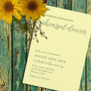 Butter Yellow and Sage Minimalist Rehearsal Dinner Invitation