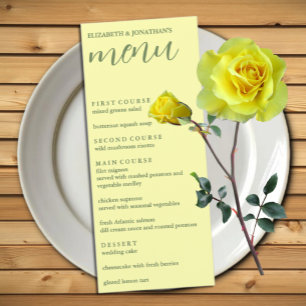 Butter Yellow and Sage Minimalist Wedding Menu